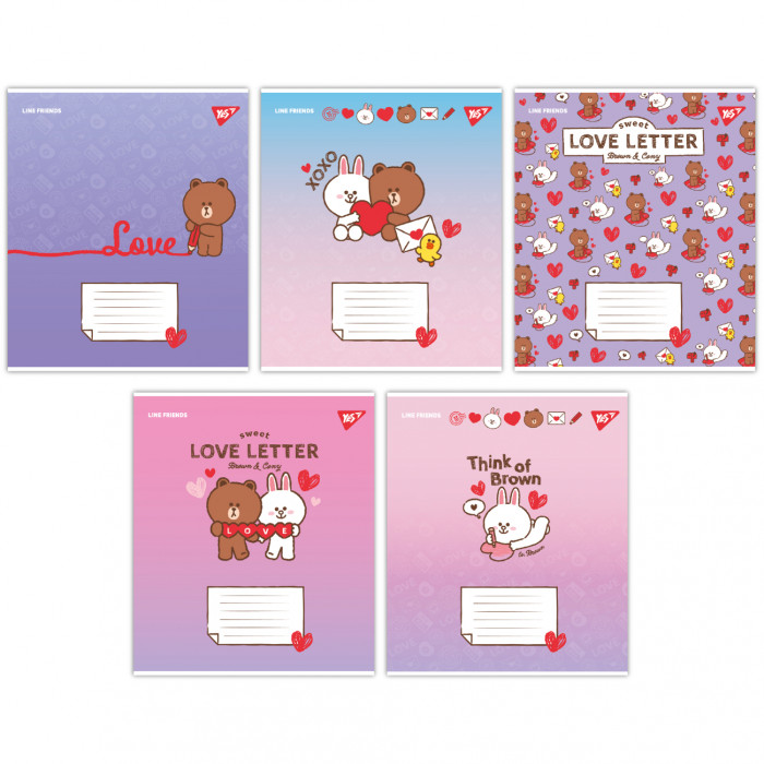 А5/12 кос. Yes Line Friends. Love letter, зошит учнів.  25 шт в уп. //